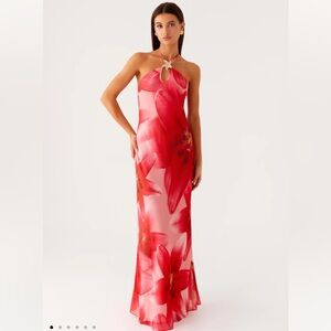 Peppermayo Vatiana Chiffon Maxi Dress - Peach Watermelon Flower